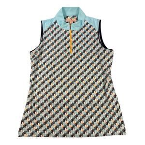 Sport Haley Golf Top Womens M Sleeveless 1/4 Zip Blue Geometric Print